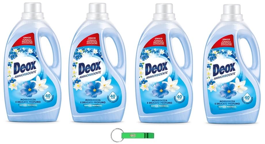 Deox Ammorbidente Soffio di Freschezza - Suavizante líquido para ropa suave y perfumada, antiolor, aroma a primavera caricia, 40 lavados 2 litros + llavero Beni Culinari gratuito