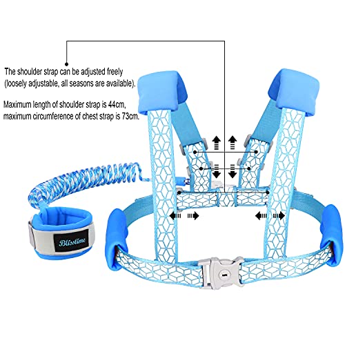 Blisstime 2 In 1 Reflective Toddler Leash -Anti Lost Wrist Link For Toddlers -Toddler Harness,Baby Leash,Leash For Toddlers,Wrist Leashes,Child Leashes For Toddlers,Not Easy To Open Without Key (Blue) #TOP4