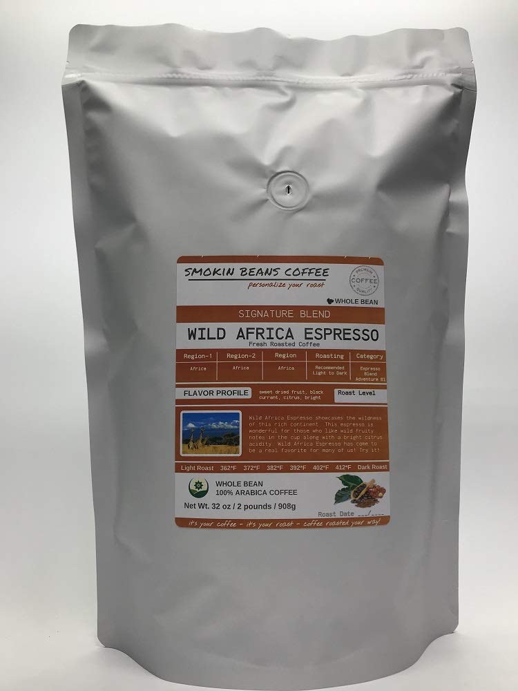 Smokin Beans 2-Pound Wild Africa Espresso Coffee, Our Signature Blend, Light Roast, Premium Whole Bean Specialty Coffee