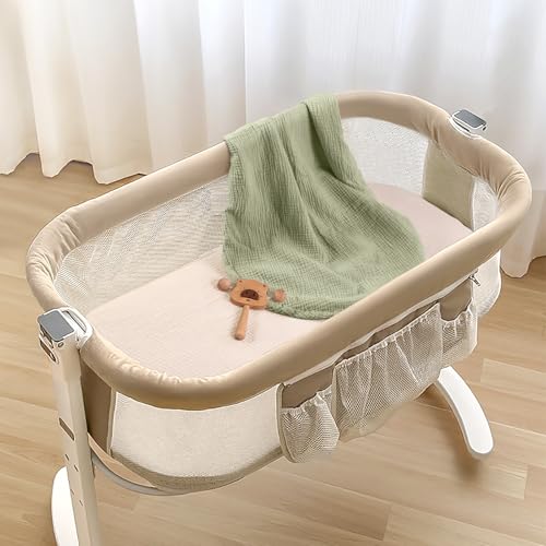 Image of lulumoon Baby Bassinet Sheets Muslin: Cotton Bedside Bassinet Sheets Floral for Girls - Fitted for Bedside Sleeper Mattress