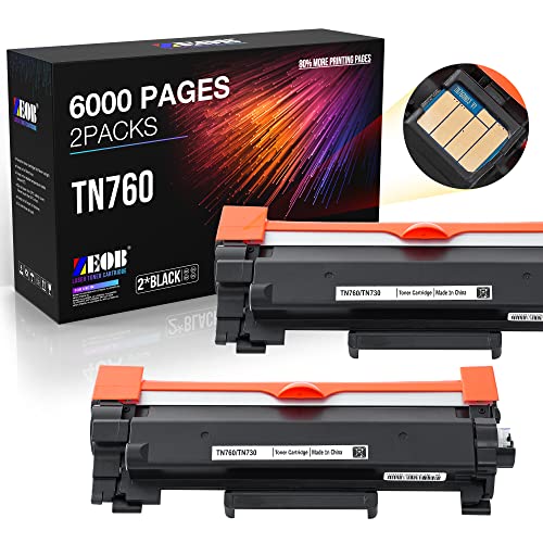 ZEOB TN760 6000 Pages 2 Packs Toner Cartridge Replacement with Chip for Brother TN-730 TN-760 Black High Yield for DCP-L2550DW HLL2395DW MFCL2710DW MFC-L2750DW Printer