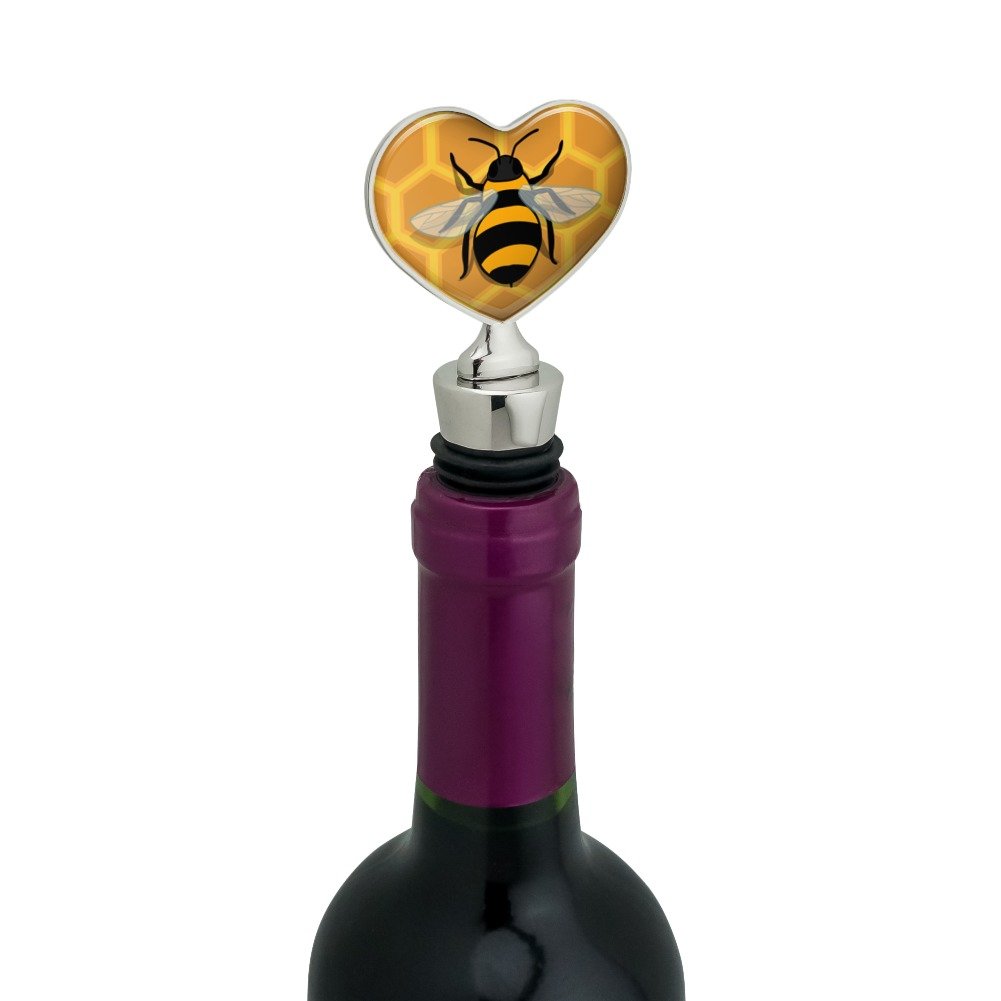Bee on Honeycomb Heart Love Wine Bottle Stopper