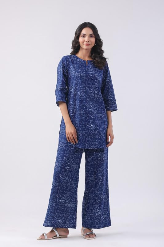 Image of JISORA Women's Cotton Blue Co-ord Set