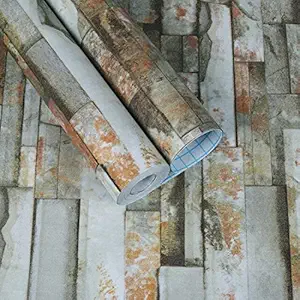 Wolpin Wall Stickers Wallpaper 3D Bricks (45 x 500 cm) for Living Room Hall Decoration DIY Self Adhesive Vinyl, Gray Decorative Wallpaper