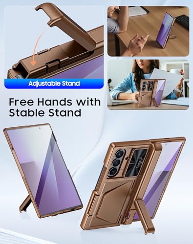 Image of for Samsung Galaxy Z Fold 7 Case with Card Holder RFID Blocking, Built in Slide Lens Cover & Hinge Protection & Kickstand & Screen Protector, Shockproof Wallet Case for Z Fold 7 (Desert Gold)