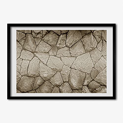 Tableau moderne Tulup de 70x50 cm avec finition cadre de bois et motif pierre