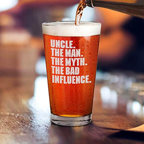 Shop4Ever® Uncle. The Man. The Myth. The Bad Influence. Engraved Beer Pint Glass Uncle To Be Gift #TOP2