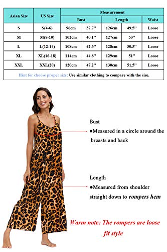 Wexcen Womens Floral Printed Jumpsuits Casual Sleeveless Spaghetti Strap Rompers Wide Leg Pants With Two Pockets (Leopard Print, Xl) #TOP3