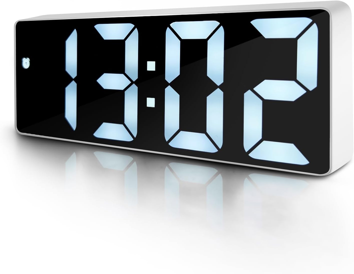 AuraSync Digital Alarm Clock, Large LED Display, White Numbers, Black Face, Modern Rectangular Design