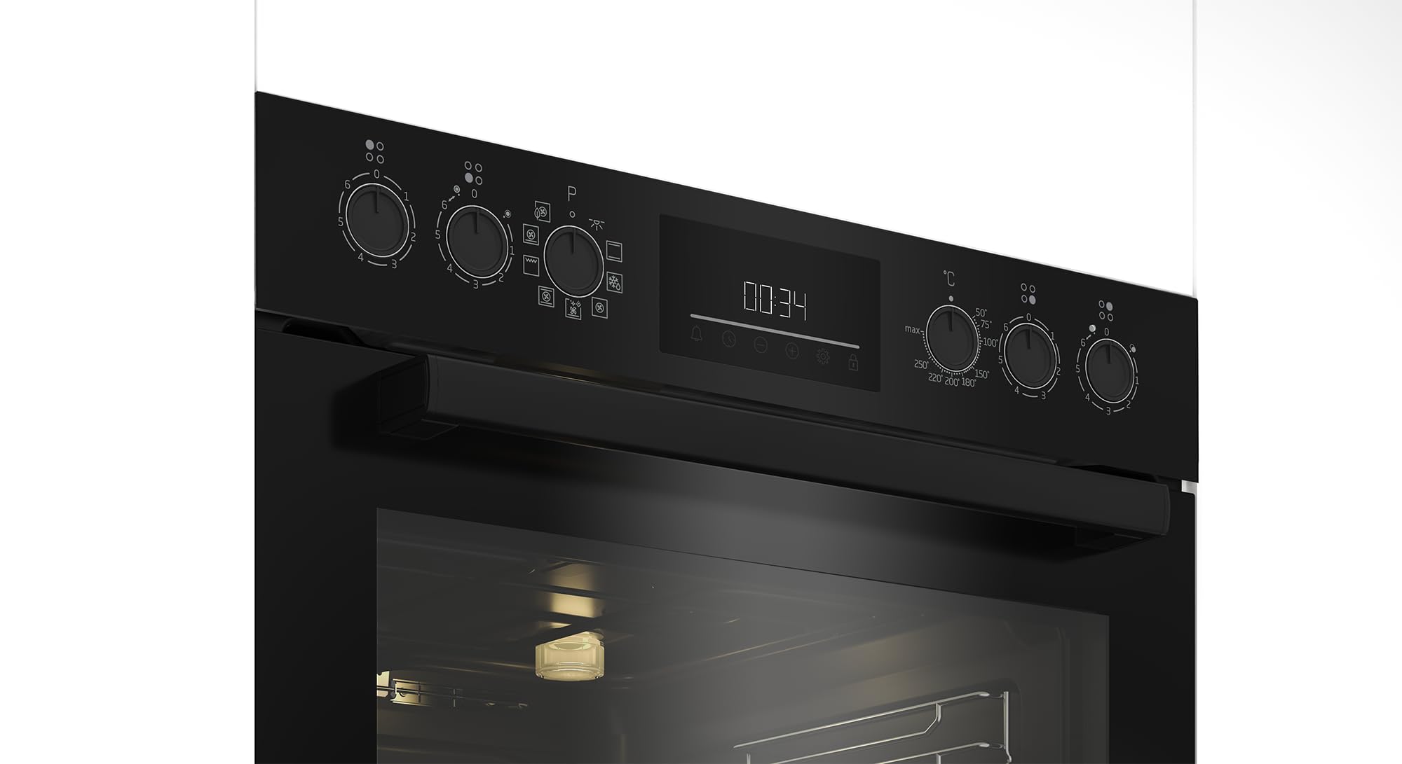 Beko BBUM17341BE b300 Einbau-Herd-Set, Multifunktionsofen mit 9 Heizarten und Glaskeramik-Kochfeld, SteamShine-Reinigung, AeroPerfect, versenkbare Knebel, Schwarz/Edelstahl
