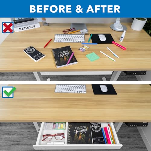 Image of Mount-It! Under Desk Drawer Organizer with 2 Compartments, Shallow Low-Profile Slide-Out Desk Tray, 20.7″ x 8.9″ x 1.8″, Pull-Out Pencil Drawer for Traditional & Standing Desks- White