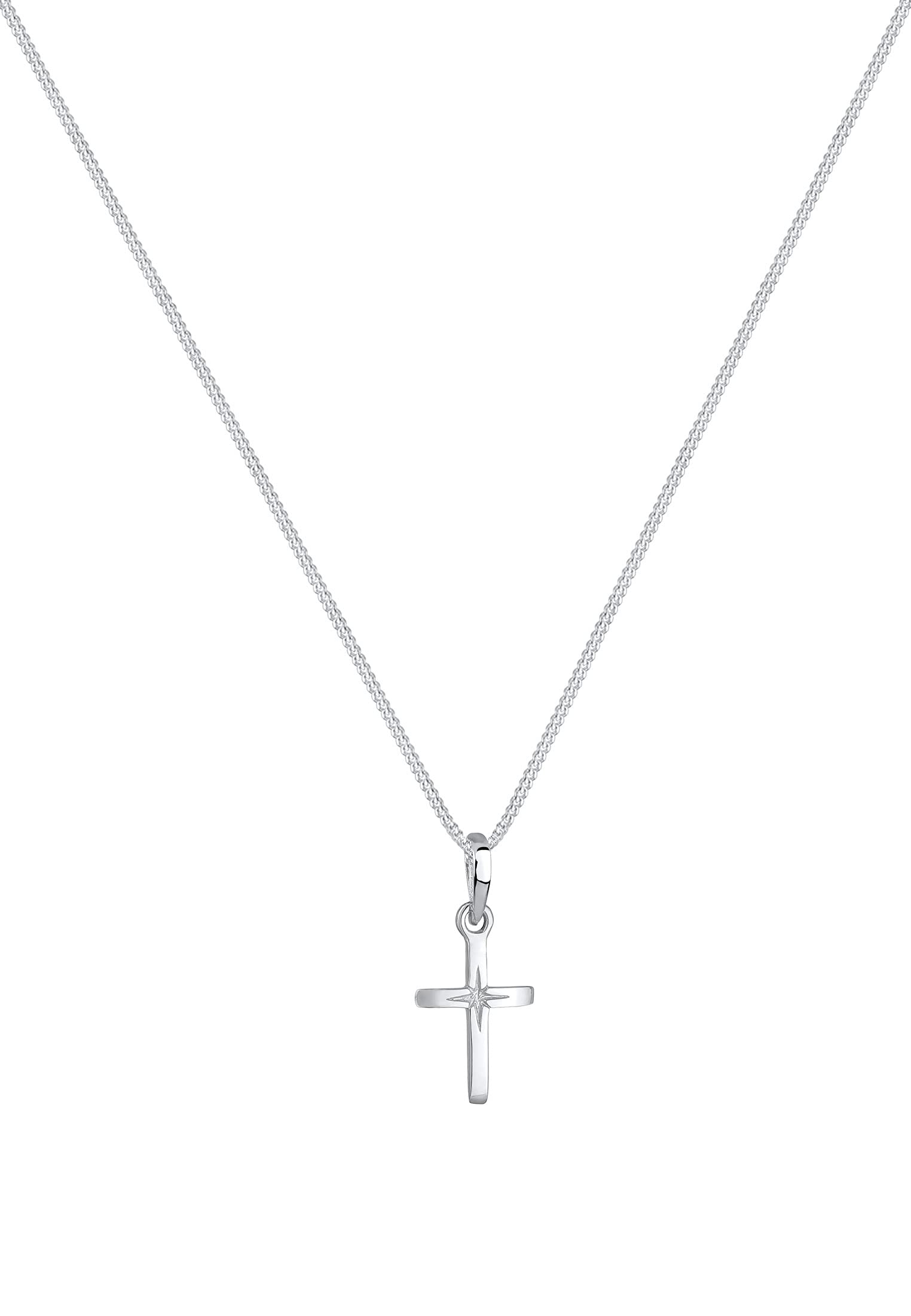 Elli Halskette Damen Kreuz Anhänger mit Sterngravur Filigran 925 Silber