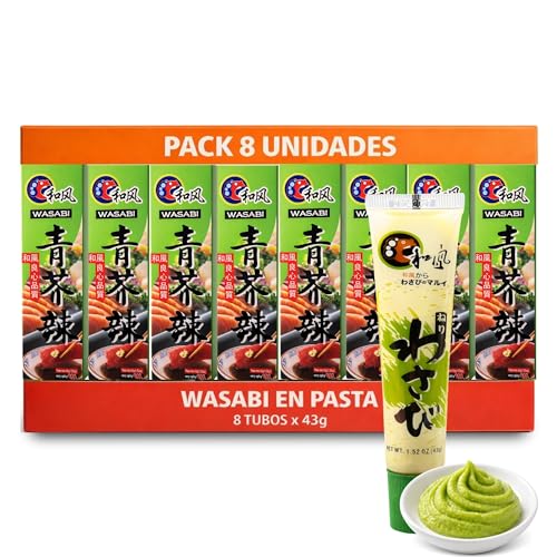 Pasta de wasabi en tubo, ideal para el sushi, el sashimi y los nigiris, Auténtico Aroma y Sabor Picante, lista para consumir, Formato tubo, Disponible en pack de 8 unidades de 43 gr
