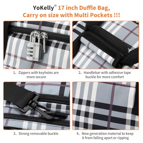 Image of 17 inch Small Duffle Bag, Gray /White | 25L, Multi Pockets, Carry On, Weekender Bag, Travel Gym Sport