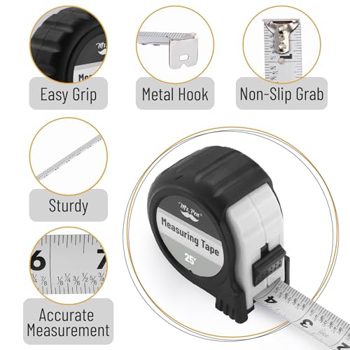 Image of Mr. Pen- Tape Measure, 25-Foot, White, Steel Measuring Tape, Tape Measure with Fractions, Easy Read Tape Measure, Tape Measure 25 ft, Steel Tape Measure, Retractable Measuring Tape Retractable