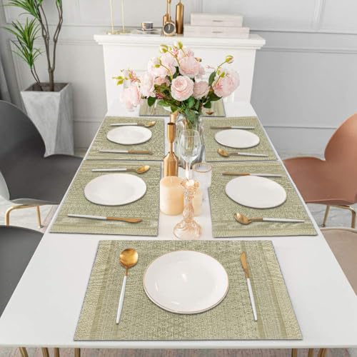 Image of Amazon Brand - Umi PVC Vinyl Diamond Design Placemat ST0769TH - Heat Resistant, Wipe Clean, Anti-Skid Table Mats for Dining Table, KitchenHome Decor (30x45 CM Gold Set of 6)