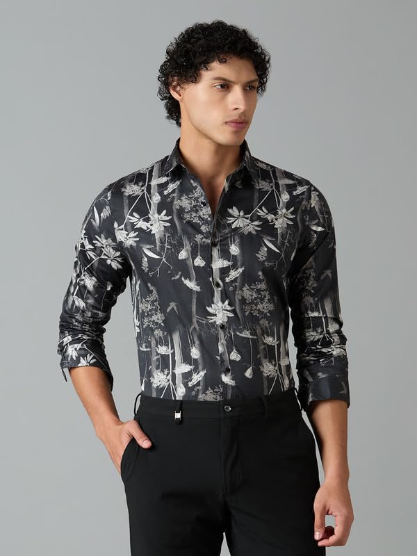 Image of Men's Printed Regular Fit Full Sleeves Cotton Formal Shirt