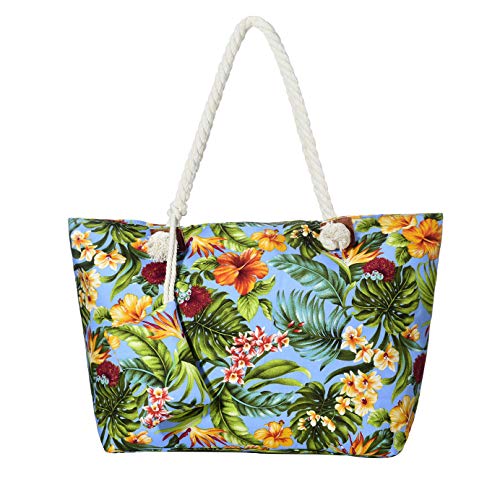 DonDon Bolso de playa grande impermeable con cremallera bolso de hombro Flores del Mar del Sur