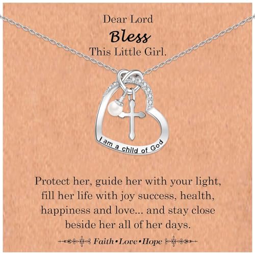 I Am a Child of God Cross Necklace Gifts for Girls Baptism First Communion Confirmation Easter Basket Stuffers Trendy Stuff Birthday Christmas Valentines Jewelry Gifts for Little Girls Teens