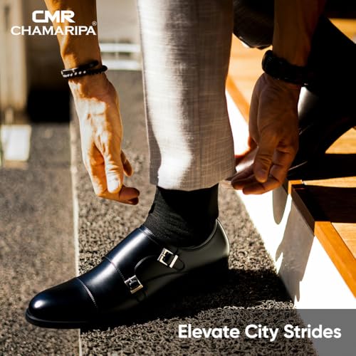 Image of CHAMARIPA Elevator Shoes for Men | Invisible Height Increase Monk Strap Shoes | Built-in System Adds 2.76 Inches /7cm | Formal & Business Dress Shoes