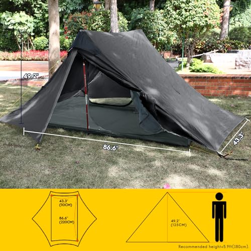 Image of LANSHAN Ultralight Waterproof 1-2 Person Backpacking Tent | Ultralight waterproof nylon, pitch anywhere, for camping & travel.