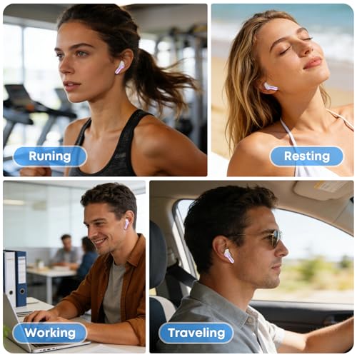 Image of Wireless Earbuds, Bluetooth 5.3 Headphones HiFi Stereo 50H Playback LED Digital Display Ear Buds with ENC Noise Canceling Headset, IPX7 Waterproof Earphones for Gym /Running /Work(Light Purple)