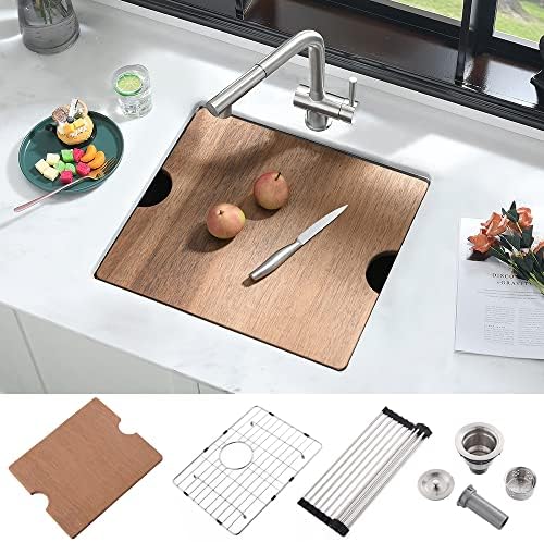 21 Inch Workstation Undermount Bar Sink - iAnomla 21 x 19 Inch Small Bar Sink RV Sink 16 Gauge Stainless Steel Workstation Kitchen Sink Single Bowl Outdoor Bar Prep Sink with Cutting Board