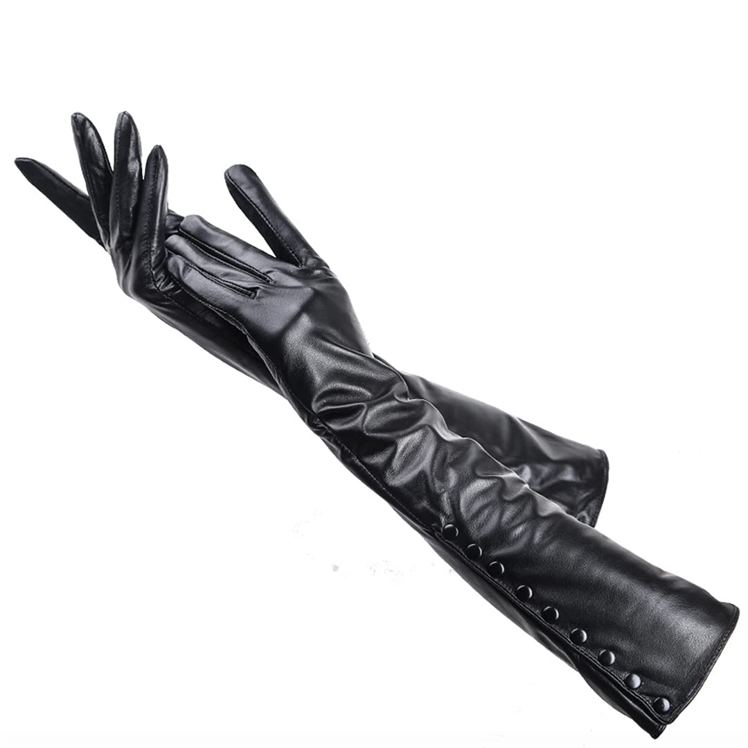 Guanti in pelle da donna a nove bottoni con fodera in caldo pile Guanti lunghi da donna invernali da 50 cm