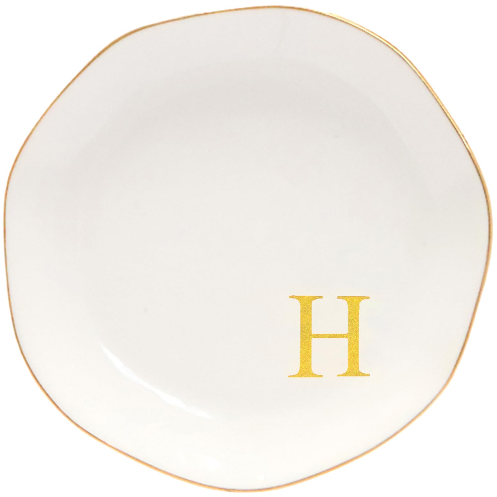 Ceramic Jewelry Tray Initial Ring Dish Personalized H-Monogrammed Engagement Wedding Gifts, for Birthday Mother's Day Christmas for Women, Ceramic White 4.75" (H)