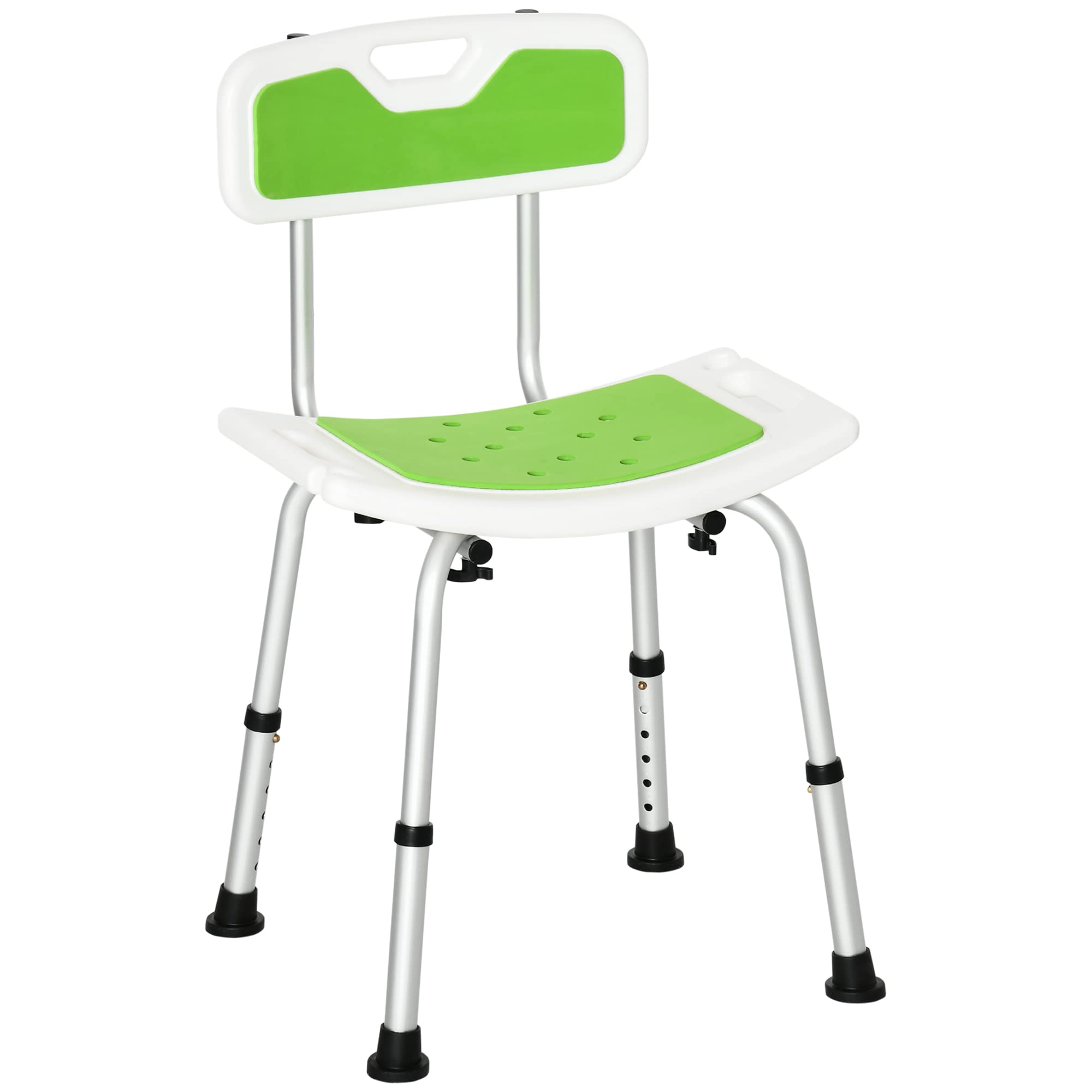 HOMCOM Sedia per Doccia in Alluminio ed EVA con Altezza Regolabile su 6 Livelli e Schienale Ricurvo, 51.5x49.5x68.5-81 cm, Verde e Bianco