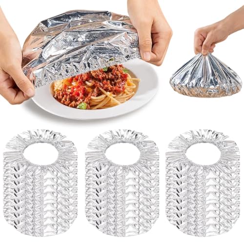 Reusable Aluminum Foil Food Covers Thickened Heat-Resistant Food Cover with Elastic Edge Reusable Fresh Keeping Covers for Plates Bowls Vegetables Fruits Leftovers and Meal Storage (30)