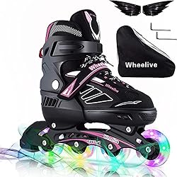 Patines Mujer Carrefour Wheelive Patines en línea Ajustables para Niños y Adultos, Inline Skates de Malla Transpirable con LED Ruedas para Niños, Niñas y Principiantes Caballeros Damas