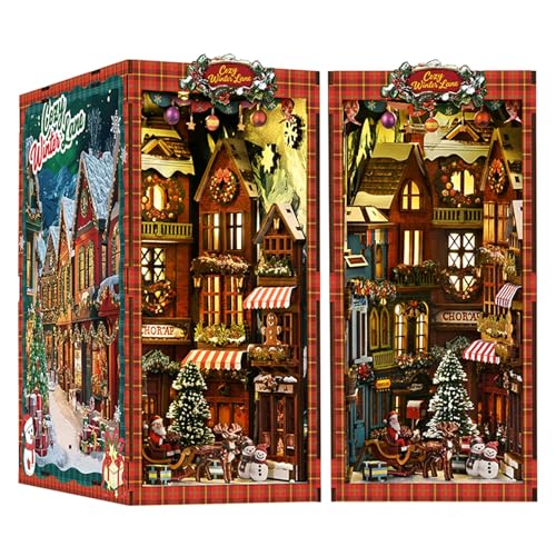 Book Nook DIY Booknook Kit - 3D Holzpuzzle Weihnachtsshop Miniatur-Puppenhaus-Bausatz für Erwachsene und Jugendliche kreative Bücherregal-Dekoration Geschenk für Weihnachten und Geburtstag