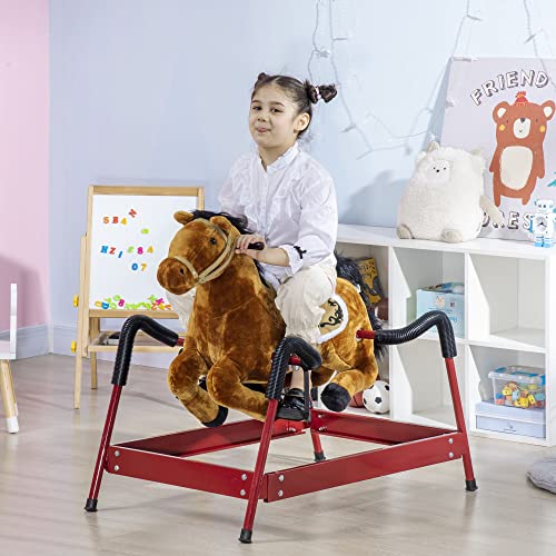 Qaba Kids Spring Rocking Horse, Ride on Horse for Girls and Boys with Sounds, Plush Animal Ride-on Toy with Soft Feel, Interactive Toy for Kids, Light Brown - Image 3