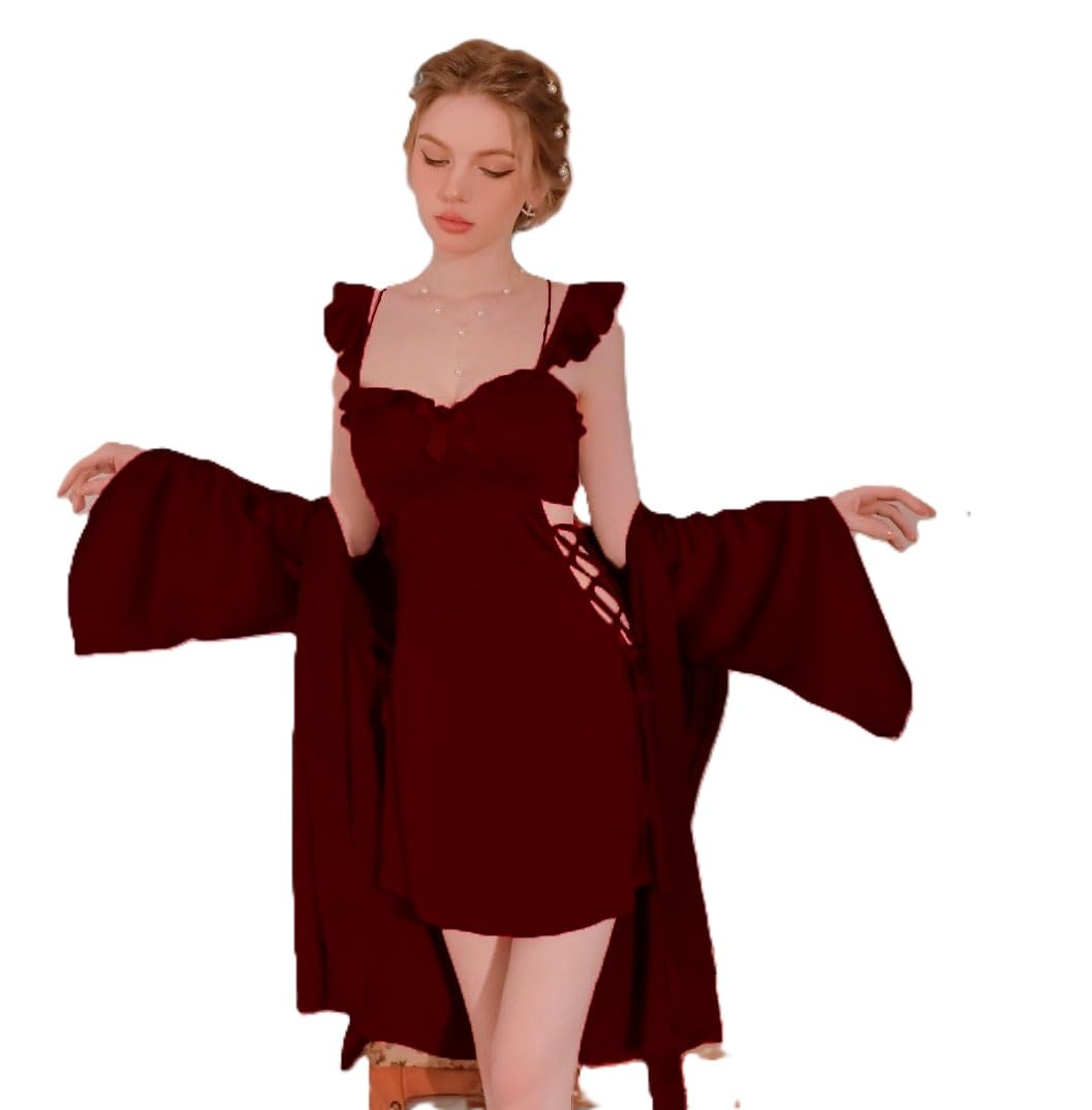 Women's Honeymoon Night Dress, Wedding Anniversary Dress, Valentine Day Celebration Dress with Robe