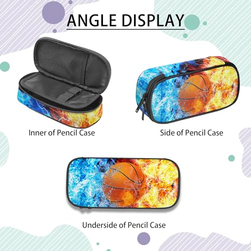 Image of Basketball Pencil Case for Boys, Large Capacity Pencil Pouch for Kids, Back to School Pencils Box Pen Bag with Zipper, Cool Pen Case Stationery Organizer for Middle Elementary School - Fire