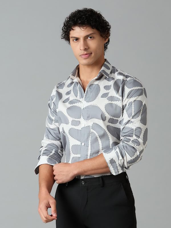 Image of Men's Printed Regular Fit Full Sleeves Cotton Formal Shirt
