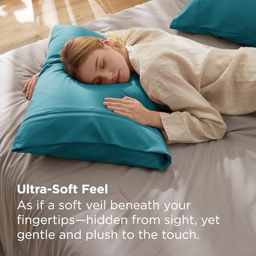 Image of Bedsure Queen Pillow Cases Set of 2 - Teal Brushed Microfiber Pillowcase 2 Pack, Super Soft and Cozy Pillow Case Covers with Envelope Closure for Kids, Wrinkle, Fade Resistant, 20x30 Inches