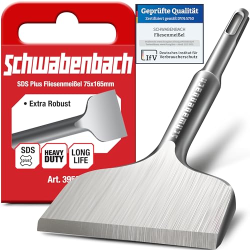 SCHWABENBACH® Burin Plat SDS Plus 75 x 165 mm – Idéal pour Enlever le Plâtre – Outil de Retrait de Carrelage – Burin Bêche – Pointe Extra Durcie,...