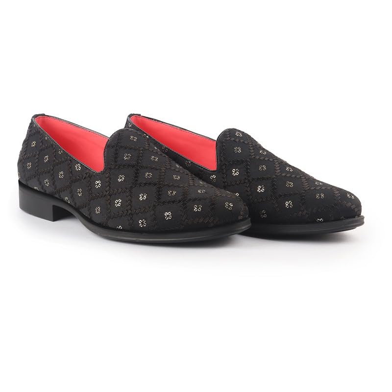 Image of FAUSTO Men Embroidered Sequin Ethnic Slip-On Juttis and Mojaris | Traditional Party Loafer Sherwani Shoes for Wedding, Reception, Cocktail and Festive Outfits