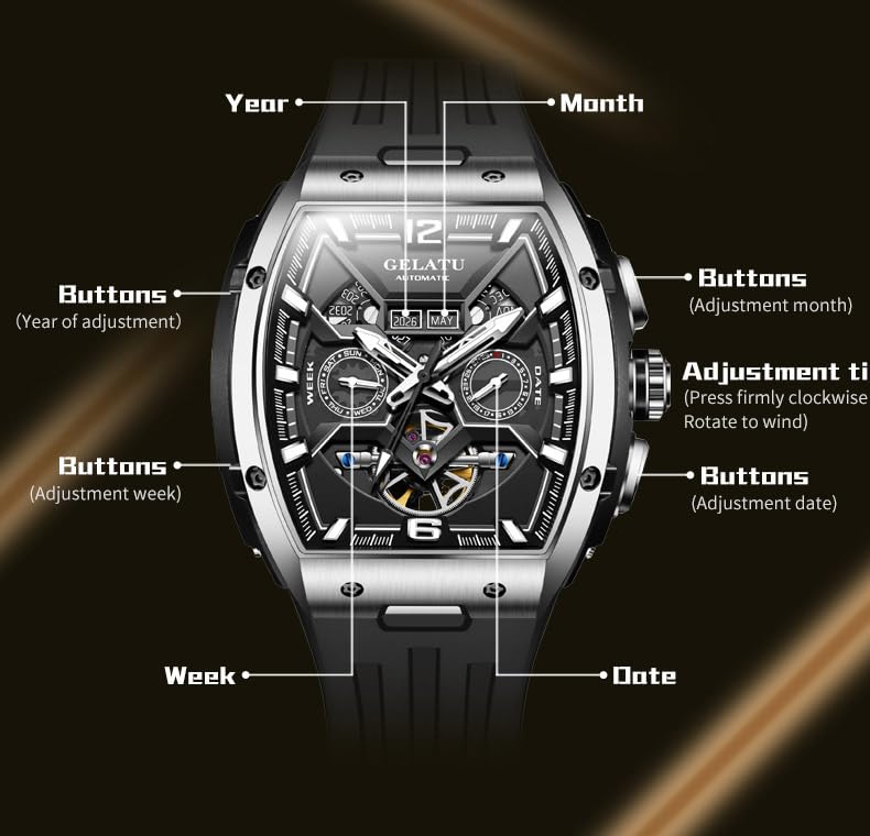 Image of OLEVS Luxury Watches for Men Black Mechanical Wrist Watch Self Winding Automatic Tourbillon Watches Skeleton Waterproof Mens Wrist Watch