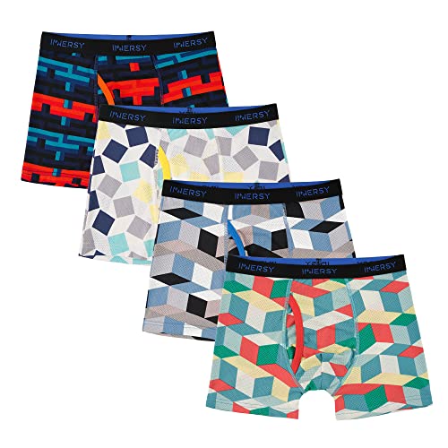 INNERSY Boxershorts Jungen Weiche Kinder Unterhosen Bunt Atmungsaktive Unterwäsche Mehrpack 4; L(12-14 Jahre, Bunte Geometrie)