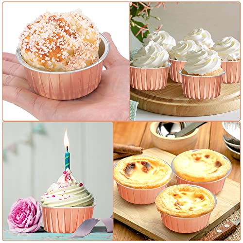 Gejoy 200 Pack Aluminum Foil Cupcake Baking Cups 5Oz Rose Gold Cupcake Liners Dessert Cups With Lids Disposable Cupcake Cups Mini Cake Containers Flan Molds Tin Mini Muffin Liners For Wedding Birthday #TOP5
