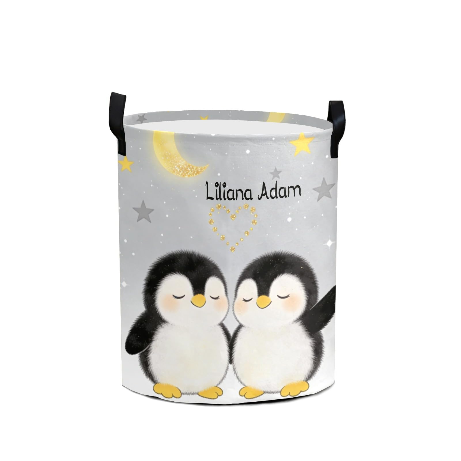 Cute Penguin Moon Star Storage Bin, Waterproof Oxford Fabric Clothes Basket Organizer for Laundry Hamper,Toy Bins,Gift Baskets, Bedroom, Clothes,Baby