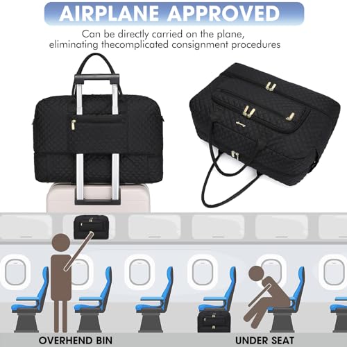 Foto de Bolsa de viaje grande para mujer, bolsa de mano para llevar en la noche, bolsa de viaje de fin de semana con bolsillo húmedo, artículos de tocador para fin de semana, Z-negro-3 piezas, Bolsa de viaje (imagen 6)