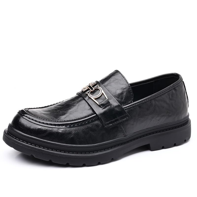 Men’s Slip-On Oxford Shoes Genuine Leather Platform Dress Shoes Business Casual Wingtip Brogue for Men