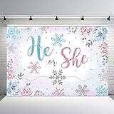 MEHOFOND Snowflake Gender Reveal Party Decorations Backdrop Winter Christmas Baby Shower Supplies Banner He or She Pink or Blue Floral Photography Background Cake Table Photo Booth Props Vinyl 8x6ft
