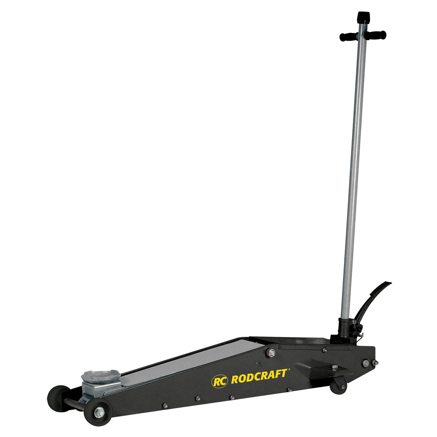 Rodcraft RH251 Rangier-Wagenheber bis 2 Tonnen Hubkraft, min. Höhe 135 mm, max. Höhe 800 mm, Chassis Länge 1340 mm, 58 kg Gewicht, schwarz-Silber | Min. Höhe 135 mm, 1340 mm Chassislänge, 58 kg Gewicht. Ideal für Fahrzeuge mit hoher Bodenfreiheit