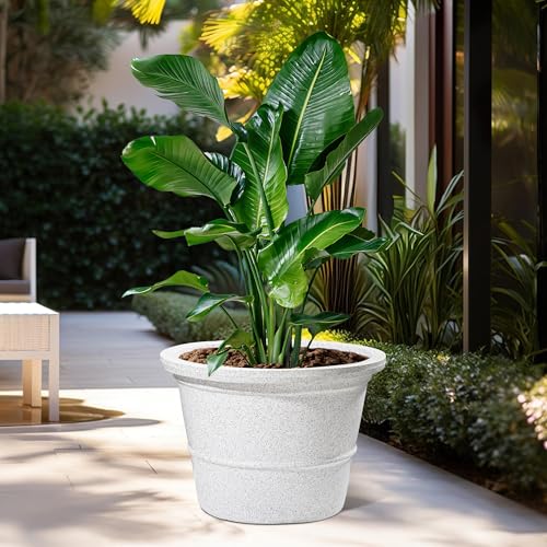 Image of Kuber Industries 22-Inch Roto Mould German Polymer Extra Large Big Size Flower Pot | Indoor /Outdoor Tree Gamla Planter for Living Room, Resorts, Hotels, Terrace & Garden | Marble Victoria - White
