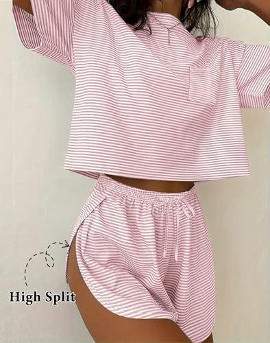 Image of Ekouaer Womens Pajama Sets Sexy Lounge Sets Side Split Short Pj Sets Cute Pjs 2 Piece Comfy Sleepwear Loungewear